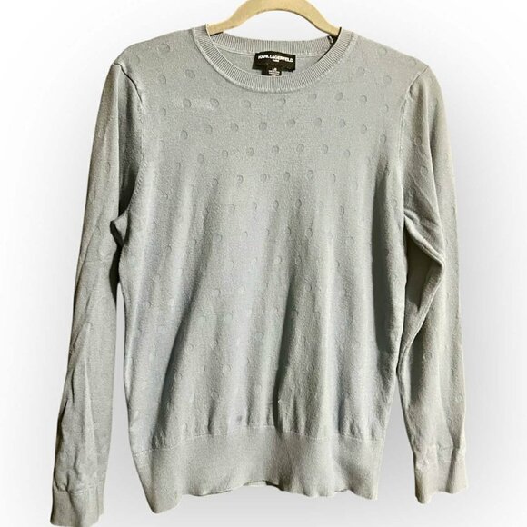 Karl Lagerfeld Paris Light Blue Polka Dot Knit Sweater - Size L - Picture 1 of 6
